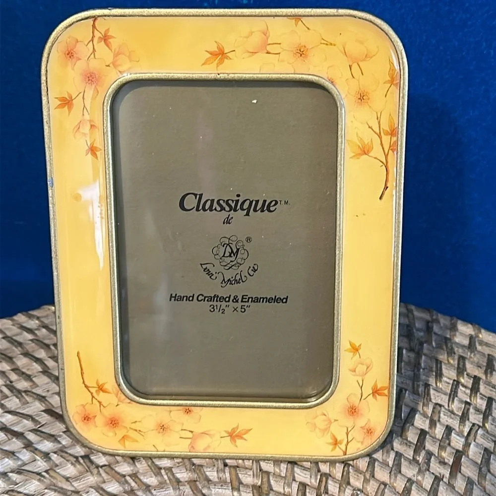 Vintage Classique de Louis Michel Yellow Floral Enamel Picture Frame 3.5”